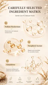 Detailed view of rice hand cream ingredients: Sodium Hyaluronate and Glutathione.