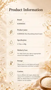 KORMESIC Rice Nourishing Hand Cream 60g detailed product information and directions