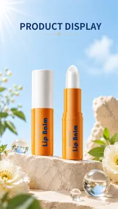 KORMESIC moisturizing lip balm detail with white flowers under a bright sunny sky background