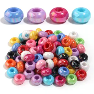 Vibrant UV-plated acrylic beads with large holes, showing iridescent finish and variety.