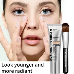 Instant eye firming cream with specialized applicator brush for anti-wrinkle skin care treatment