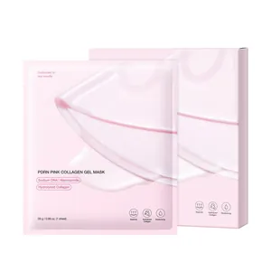 Gros plan détaillé de l'emballage du masque gel au collagène rose avec ingrédients