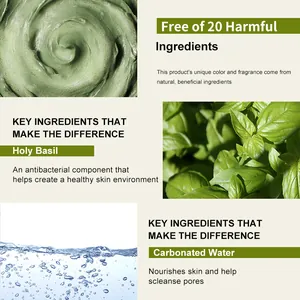 Dettaglio di basilico santo e acqua gassata per maschera di fango purificante