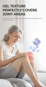 Soothing pain relief massage gel perfectly applied on elderly woman's knee joint area.