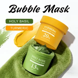 Holy Basil and Turmeric bubble deep mask skincare set in 90g jars for deep cleaning