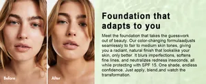 Σύγκριση πριν και μετά από το make-up που αλλάζει χρώμα με SPF 15 και φυσικό φινίρισμα