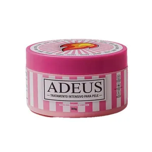 Adeus 300g heating body cream in pink striped jar for intensive skin treatment and massage