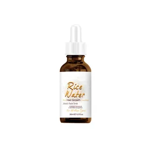 Detail of Rice Water Hair Growth Essence in a 30ml amber glass bottle with dropper