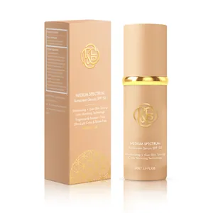 Sérum μέικ-απ SPF 50 που αλλάζει χρώμα σε ένα κομψό χρυσό κουτί συσκευασίας