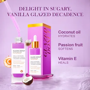 Glazed Donut after shave oil with coconut oil and vitamin E in purple bottle