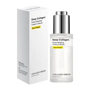 Λεπτομερής κοντινή όψη του ορού Deep Collagen με το μπουκάλι και τη συσκευασία του