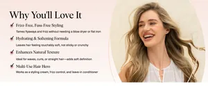 Detail highlighting benefits of frizz-free, hydrating air dry cream for hair