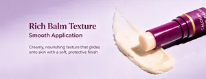 Macro view of creamy nourishing balm texture and applicator for smooth finish
