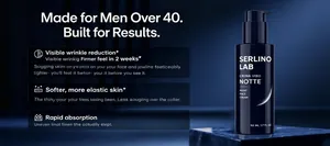 Detailed view of SERLINO LAB Men's Night Face Cream packaging with anti-aging benefits