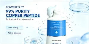 Macro detail of barrier care cream powered by 99 percent pure copper peptide for skin.
