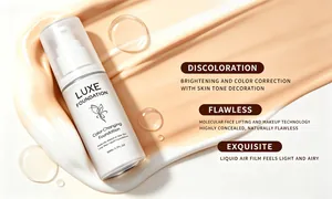 Gros plan du flacon de fond de teint changeant de couleur Luxe avec texture crémeuse.