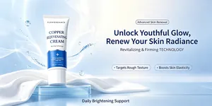 Blue copper peptide rejuvenating cream for skin renewal and revitalizing youthful glow