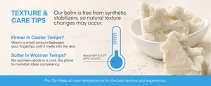 Detailed close-up of blue copper peptide balm texture with storage temperature tips