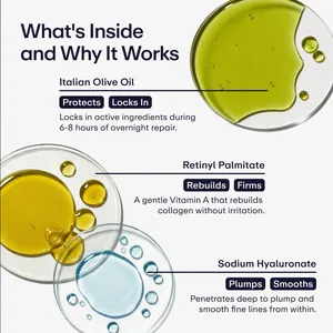 Natural ingredients of men's night cream with olive oil, retinol and hyaluronic acid