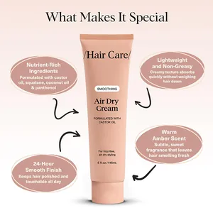 Nourishing air dry cream for hair smoothing and frizz control formulated with castor oil
