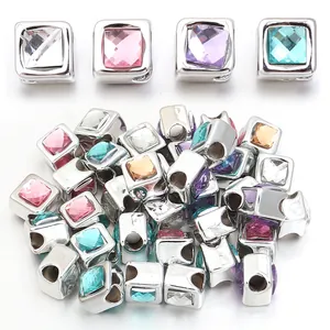 Macro view of colorful square resin gemstone spacer beads for DIY jewelry making