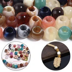 Macro detail view of colorful marbled resin beads for vintage DIY jewelry craft making