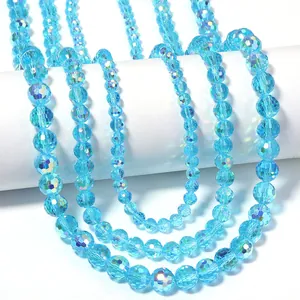 Primer plano de cuentas de cristal azul cielo de 96 facetas para hacer joyería DIY