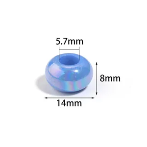 Detailed dimension view of 14mm iridescent blue acrylic large hole abacus bead accessory