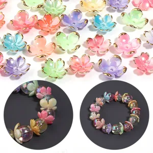 Vibrant colorful 3D five-petal flower spacer beads for DIY jewelry and hairpin making