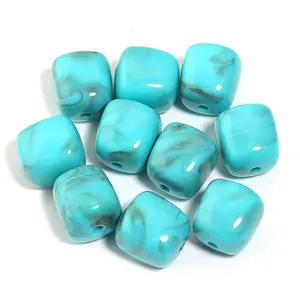 Cuentas acrílicas cuadradas marmoleadas turquesas para joyería DIY y colgantes