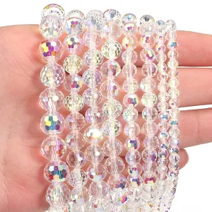 Close-up of sparkling 96-facet AB crystal glass beads for DIY jewelry making