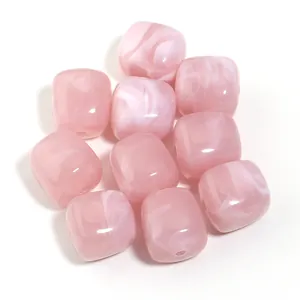 Cuentas cuadradas regordetas de acrílico jaspeado rosa para pulseras y colgantes