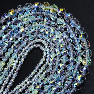 Macro view of 96-facet iridescent crystal glass beads with AB coating for DIY jewelry