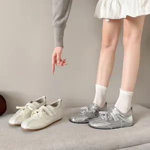 Dames GAT-stijl Ballet Casual Sneakers Satijn Microvezel 5cm Interne Verhoging Klittenband Trainee Mode Platform Schoenen