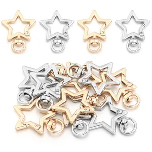 Premium star shaped zinc alloy spring clasps in gold and silver finishes for DIY keychains