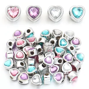 Multicolor heart-shaped resin gem beads with large holes for jewelry making