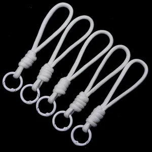 Durable white braided anti-lost lanyard strap with round ring clip for keys or water bottle
