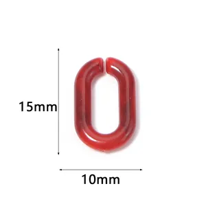 Rode doorschijnende acryl U-vormige open ring voor DIY sieraden maken, 15x10mm detail