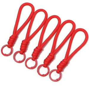 Pack of 5 multi-functional red braided lanyard straps with metal rings for keys