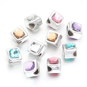Multicolor square resin gemstone beads with large holes for DIY jewelry making