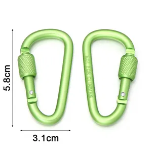 Moschettone in alluminio verde a forma di D con blocco di sicurezza, dettaglio 5,8 cm