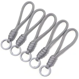 Set of 5 multi-functional gray braided lanyards with round clips for anti-lost use