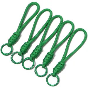 Five bright green braided paracord lanyards for water cups and phone anti-lost use