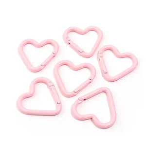 Set of six pink heart-shaped aluminum alloy carabiners for DIY keychains