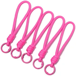 Set of five bright pink braided paracord wrist strap lanyards for phones and keychains