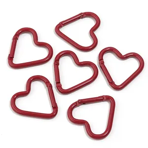 Pack of red heart-shaped aluminum carabiner clips for keychains and accessories