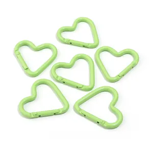 Durable light green heart-shaped aluminum carabiner clips for DIY keychains and bag hooks