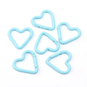 Six light blue heart-shaped aluminum alloy carabiners for DIY keychains and accessories