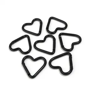 Black heart-shaped aluminum alloy carabiner spring clip hook for DIY keychains and crafts