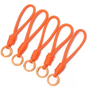 Durable set of 5 bright orange braided paracord lanyards with round carabiner clips